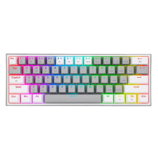 [12332] Teclado Mecánico Gaming Redragon FIZZ PRO 60%, Inalámbrico, Gris/Blanco, Switch RED, USB TIPO-C, 2.4Ghz, Bluetooth- K616-RGB GW