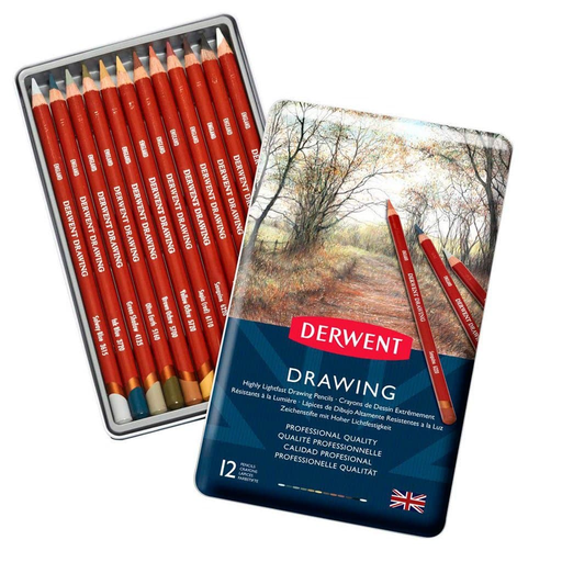 [ART21374] Caja Metal Lápices de Colores Derwent Drawing base cera 12 unidades       