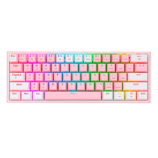 [15773] Teclado Mecánico Gaming Redragon FIZZ PRO 60%, Inalámbrico, Rosa/Blanco, Switch RED - USB TIPO-C, 2.4Ghz, Bluetooth- K616-RGB PW