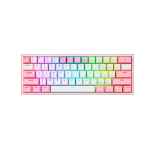 [16201] Teclado Mecánico Gaming Redragon FIZZ PRO 60%, Inalámbrico, Blanco/Rosa, Switch RED - USB TIPO-C, 2.4Ghz, Bluetooth- K616-RGB WP