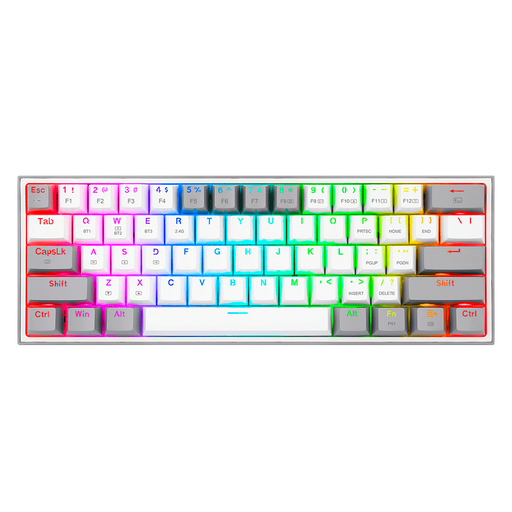 [16202] Teclado Mecánico Gaming Redragon FIZZ PRO 60%, Inalámbrico, Blanco/Gris, Switch RED, USB TIPO-C, 2.4Ghz, Bluetooth- K616-RGB WG