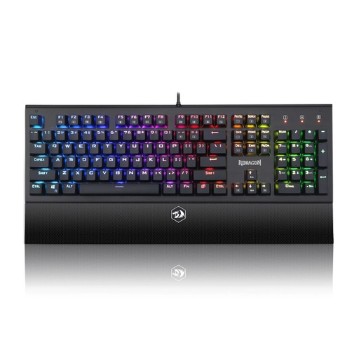 [16429] Teclado Mecanico Redragon ARYAMAN RGB, Color Negro, Switch Brown, K569, reposa muñeca, Full key anti-ghosting, Golden plated USB